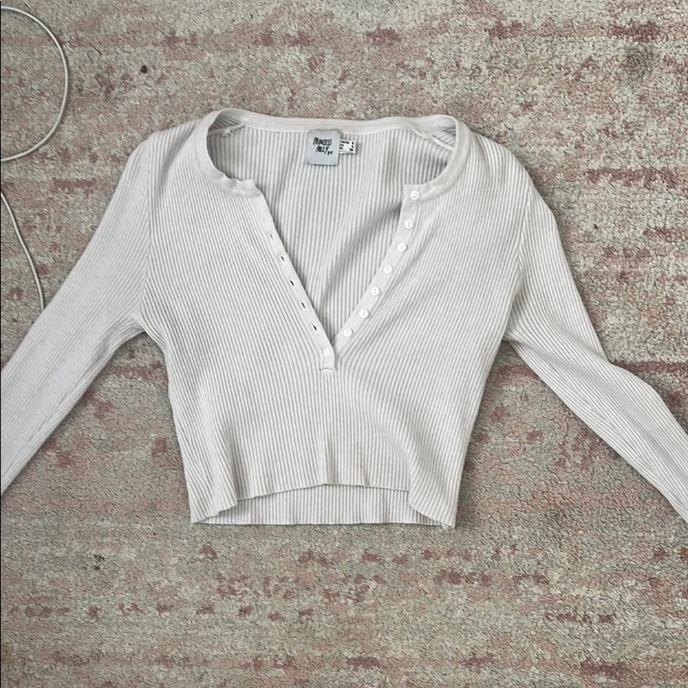 Princess Polly White long sleeve button Ribbed Crop Top